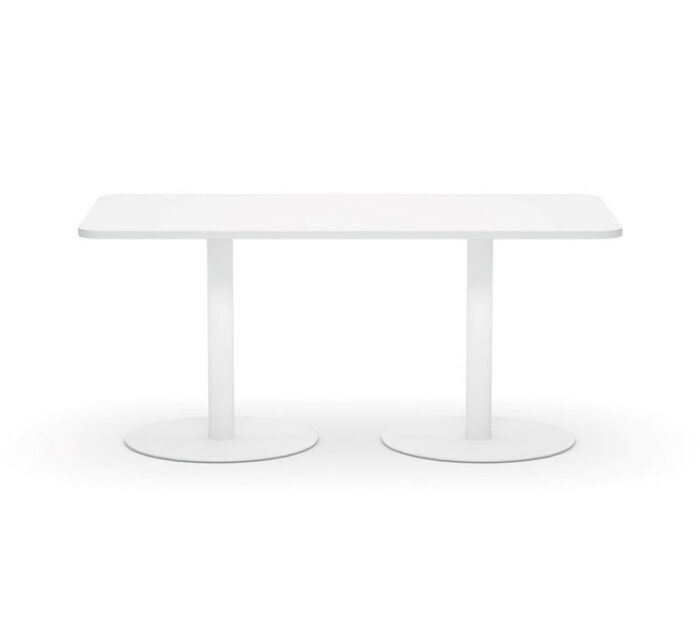 Aurora Meeting Table with white top and white double pedestal round base