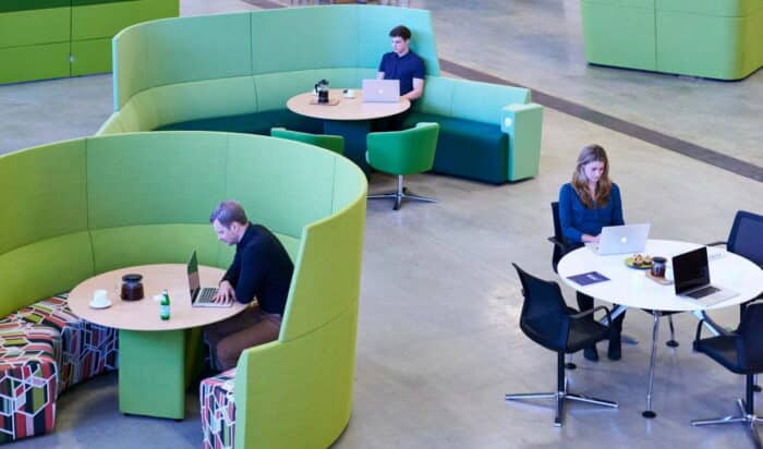Away From The Desk Soft Seating two circular units with tables