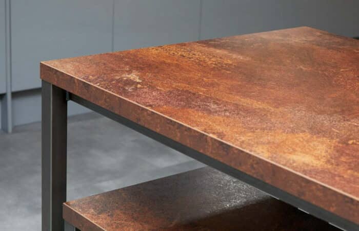 Axiom Table & Bench with rustic top and steel frame
