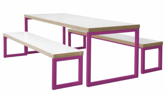 Axiom Table & Bench with white tops and pink frames