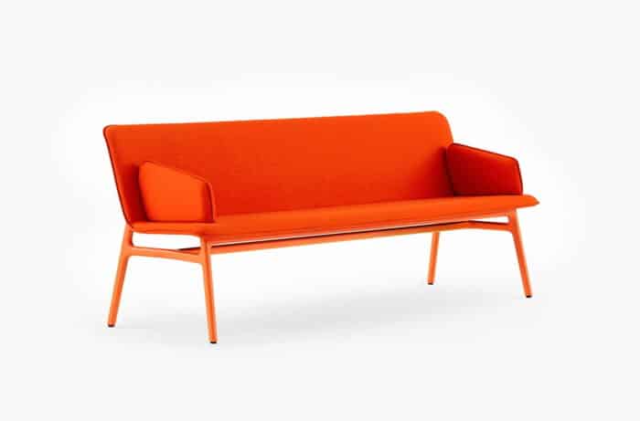 Axyl Bench fully upholstered with arms and orange frame