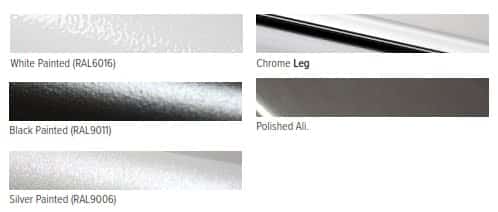 Benny Table base finishes - black, white, chrome, silver or polished aluminium