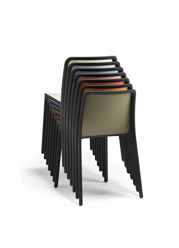 Bika Chair rear view of seven polypropylene stacked chairs