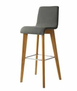 Blaze Chair & Stool high stool with grey upholstered seat and back, 4 leg oak frame with chrome footring V1756