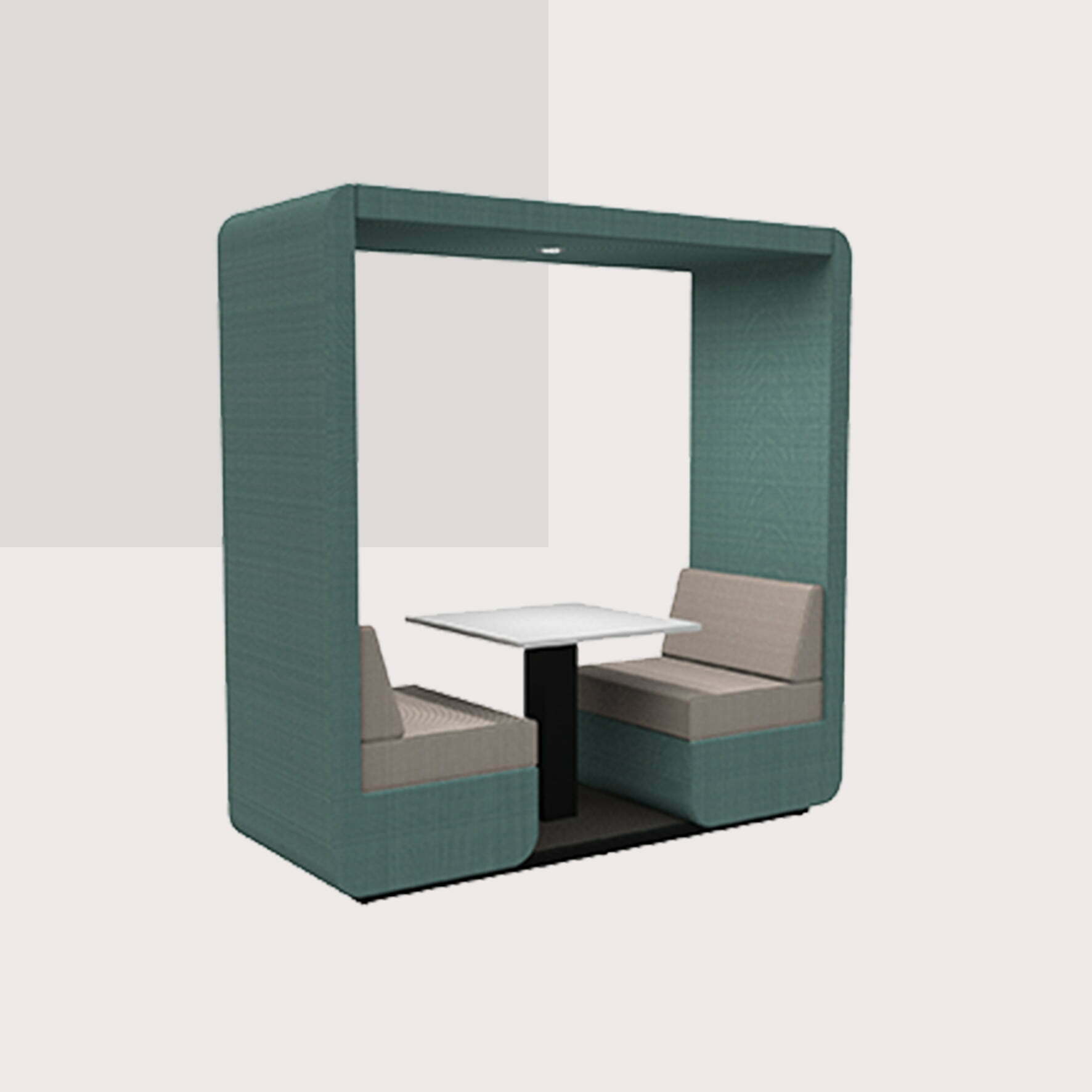 Bob 2 seat open booth with table and lighting
