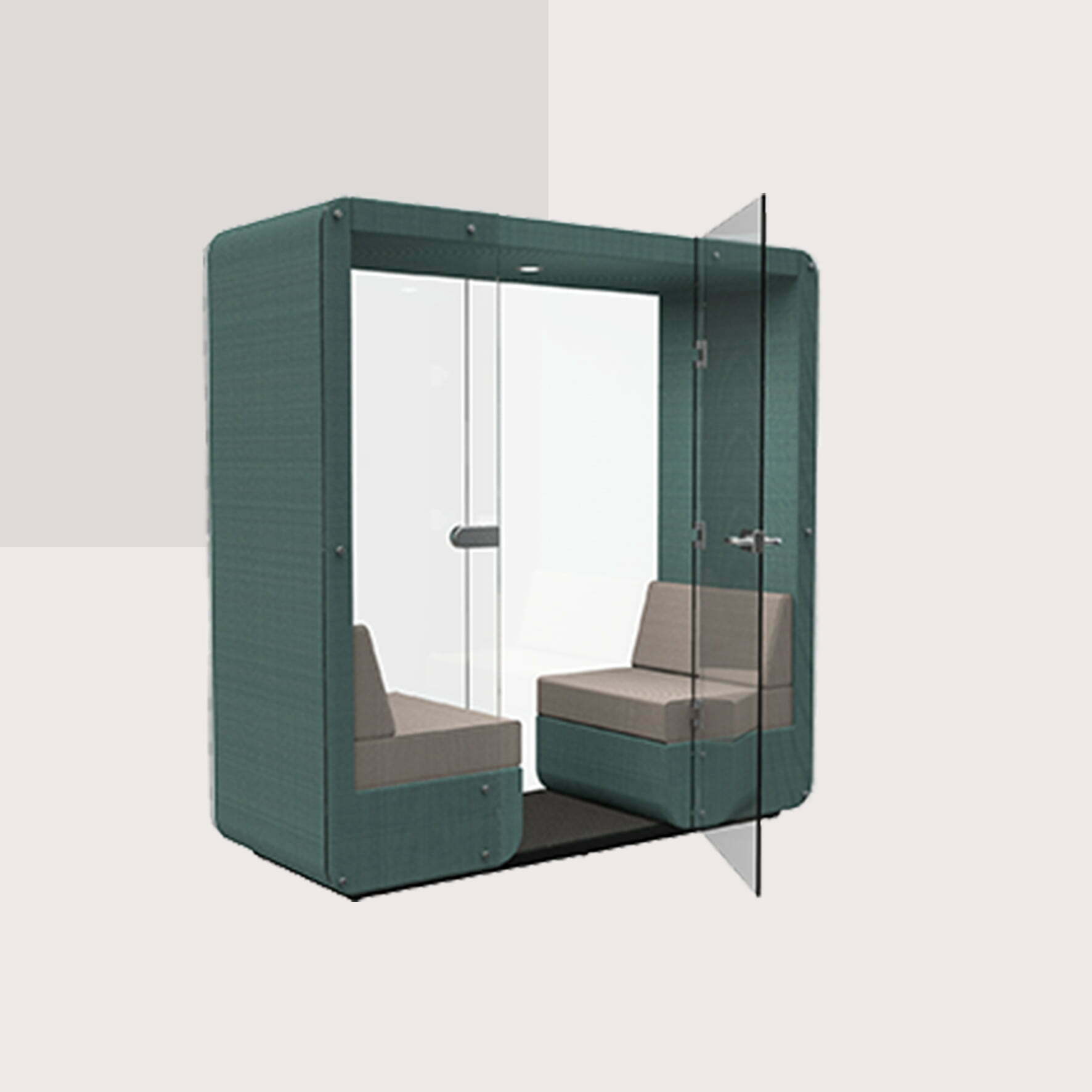 Bob 2 seat booth with glass door and wall