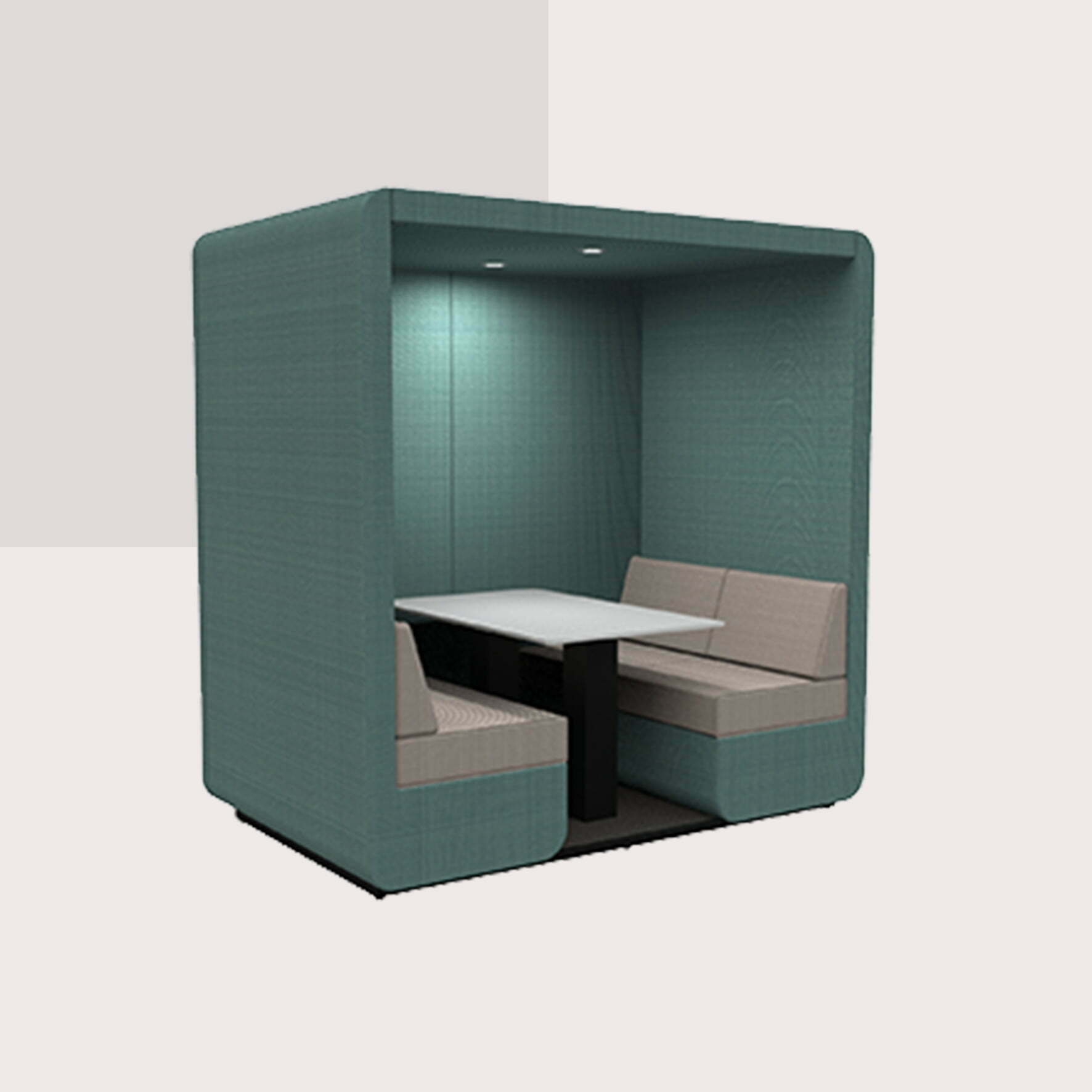 Bob 4 seat booth with upholstered end wall