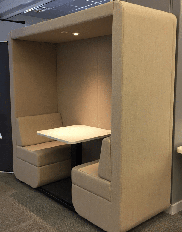 Bob Meeting Den 2 seater booth with upholstered end wall and open front