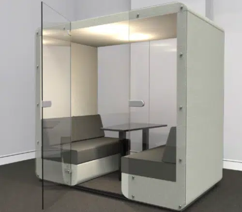 Bob Meeting Den 4 seater booth with glass door and wall