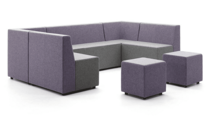 Box-It Modular Seating & Tables landscape half square seating configuration with two box-it single square stools