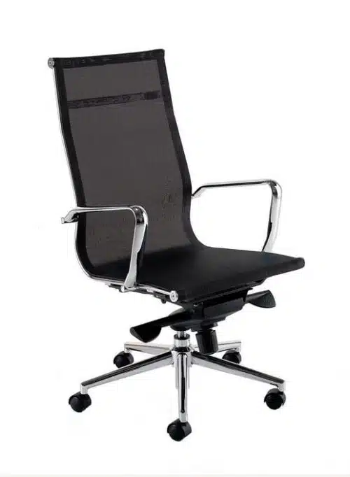 Breeze Chair high back chair with black mesh seat and back, chrome 5 star base on castors BH1