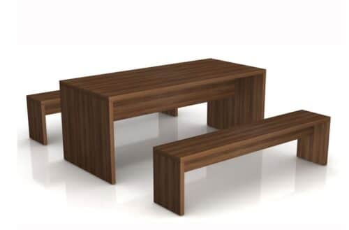 Cafe Bench Tables And Seats shown in walnut finish