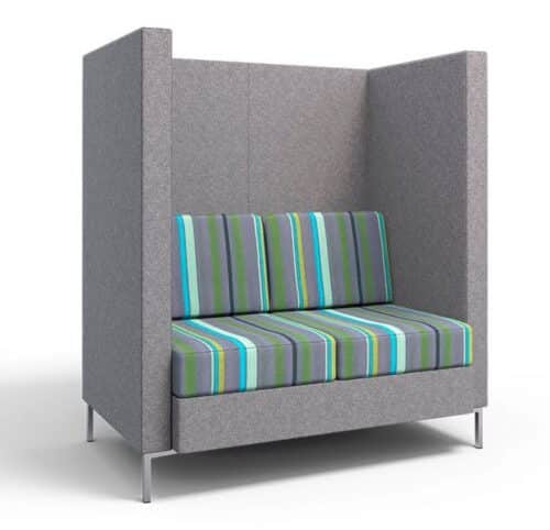 Ceilo High Back Seating 2 seater unit with two tone upholstery and polished aluminium feet