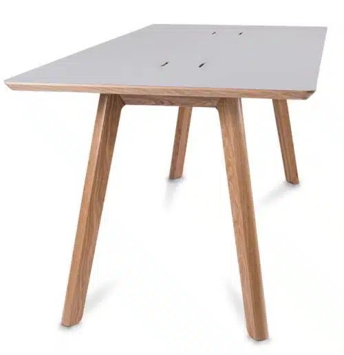 Centro Breakout Tables poseur height table with power and natural oak frame