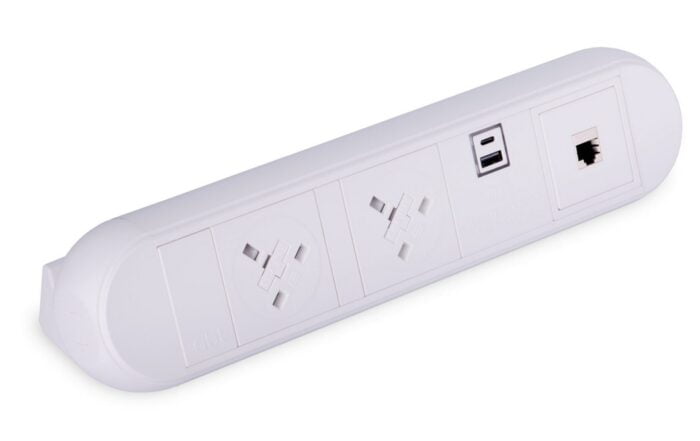 Chroma Power Module in white with 2 x UK, twin USB A+C charging and 1 x RJ45