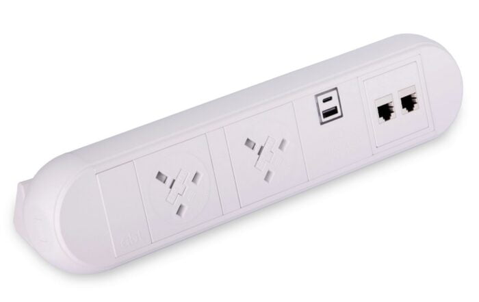 Chroma Power Module in white with 2 x UK, twin USB A+C charging and twin RJ45