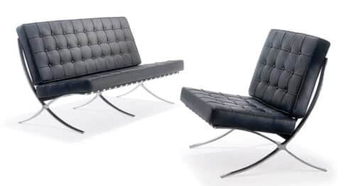 Classic Reception Seating two seater sofa and single seat chair with chrome frames and legs