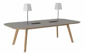 Co.Table squared ends meeting table with laminate top TCBL shown with 2 x lamps and integrated power