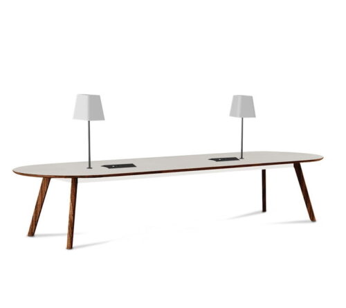 Co.Table D ends table with wenge stained Oak frame, integrated lamps and power