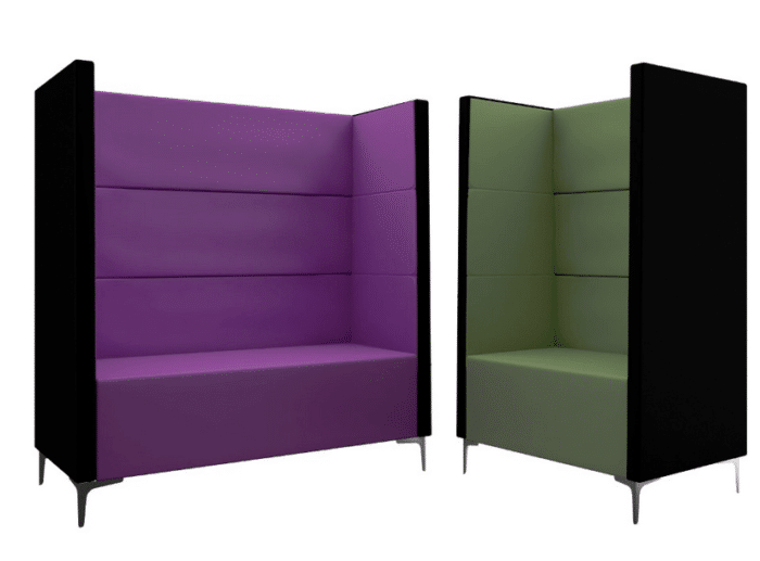 Converse Soft Seating high back 1 & 2 seaters with green and purple two tone upholstery VCB1and VCB2