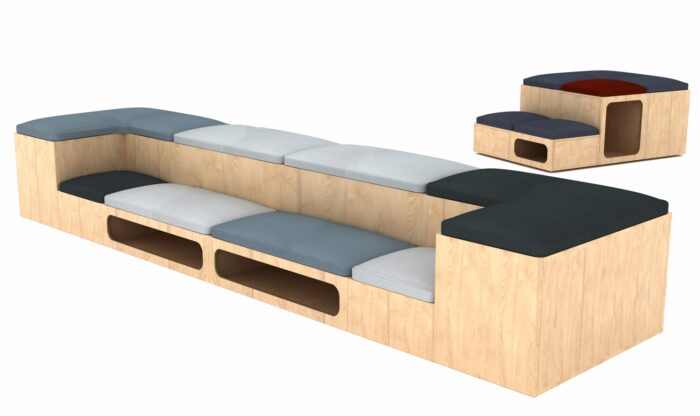 Creator Tiered Seating configuration for up to 14 people with timber sides and storage- CRE P 01 TS