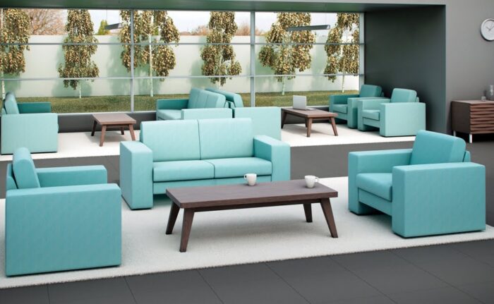 Crisp Soft Seating group of armchairs and sofas with coffee tables in a breakout space