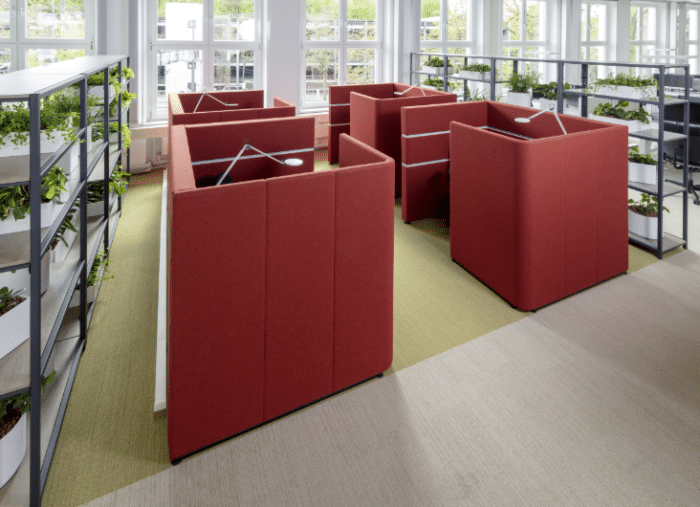 Cubbi Acoustic Enclosure group of four single booths in an office work space