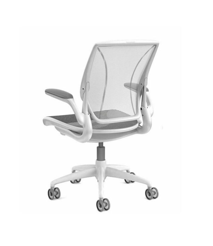 Diffrient Smart Task Chair rear view of chair in all white finish