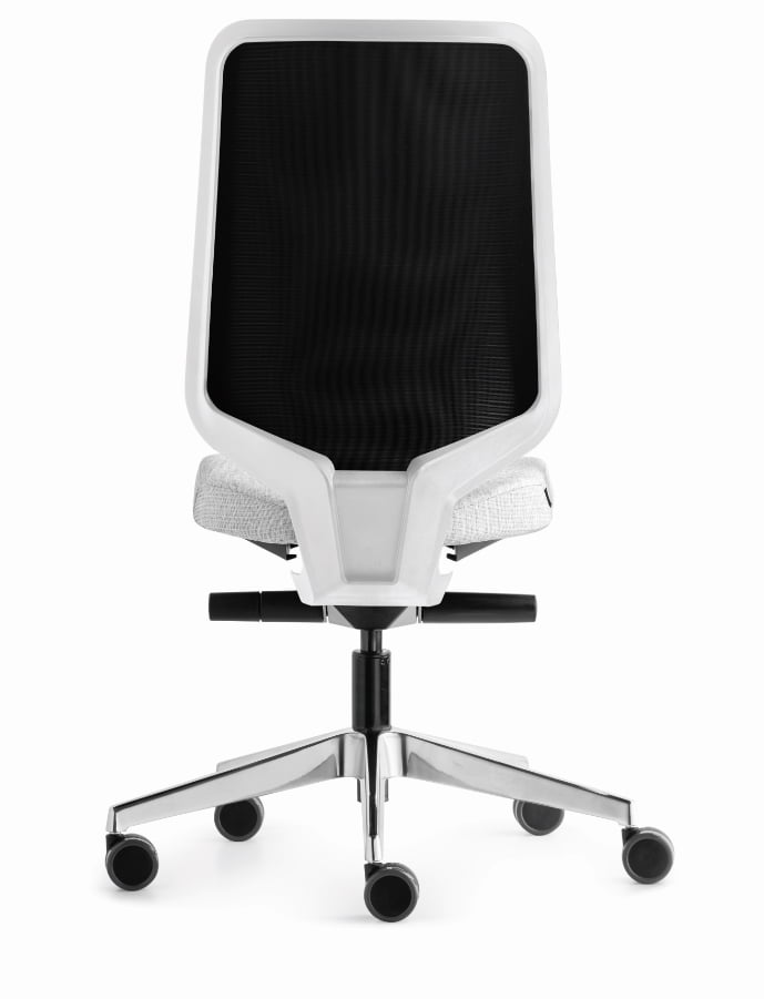 Dot.Pro Task Chair rear view of chair with black mesh back, white backrest frame and no arms
