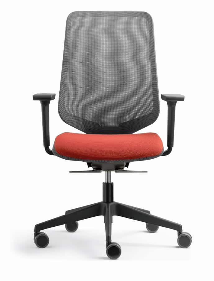 Dot.Pro Task Chair with upholstered seat, mesh back, black base and 1D adjustable arms