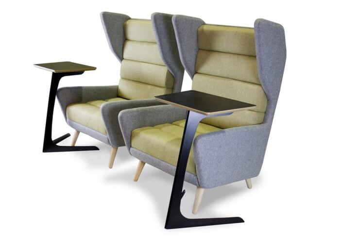 Douglas Soft Seating two wing back chairs shown with Louie Laptop Table