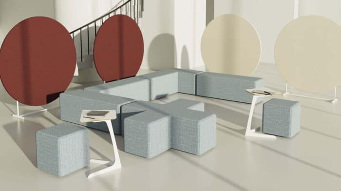 Edam Modular Seating shown with laptop tables