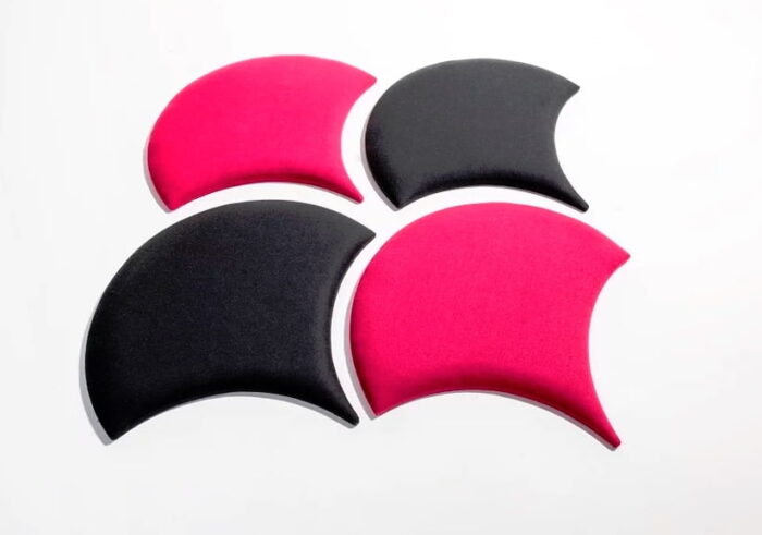 Eden Acoustic Tiles group of four fan shaped tiles in pink and black upholstery