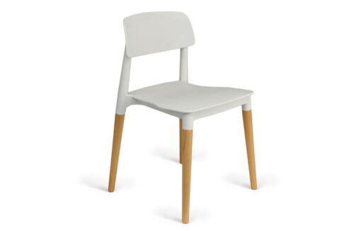 Edith Breakout Chair with white polypropylene seat and back, beech four leg frame