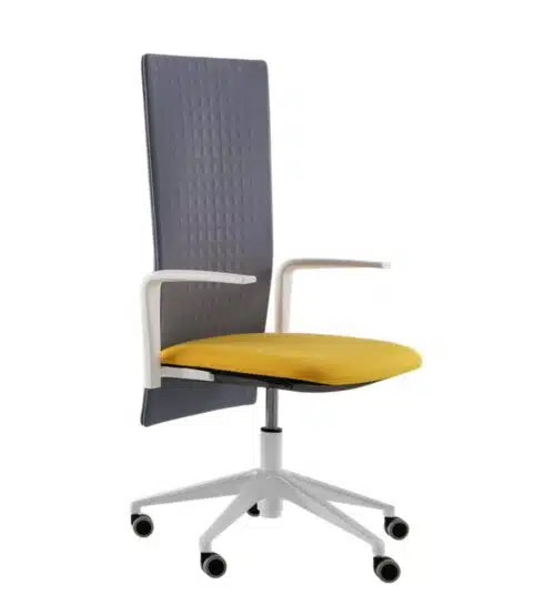 Elodie Task Chair executive height back with fixed arms and 5 star white base on castors