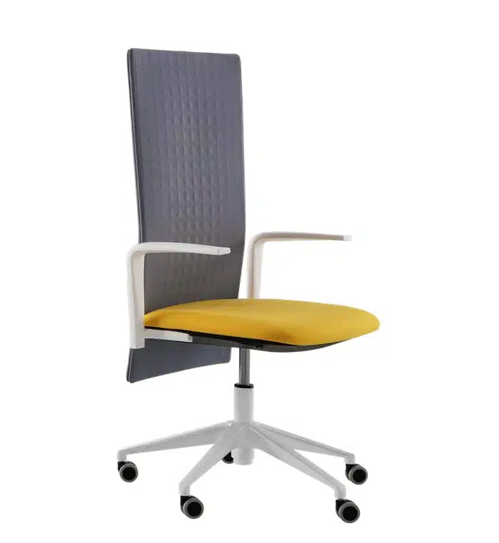 Elodie Task Chair executive height back with fixed arms and 5 star white base on castors