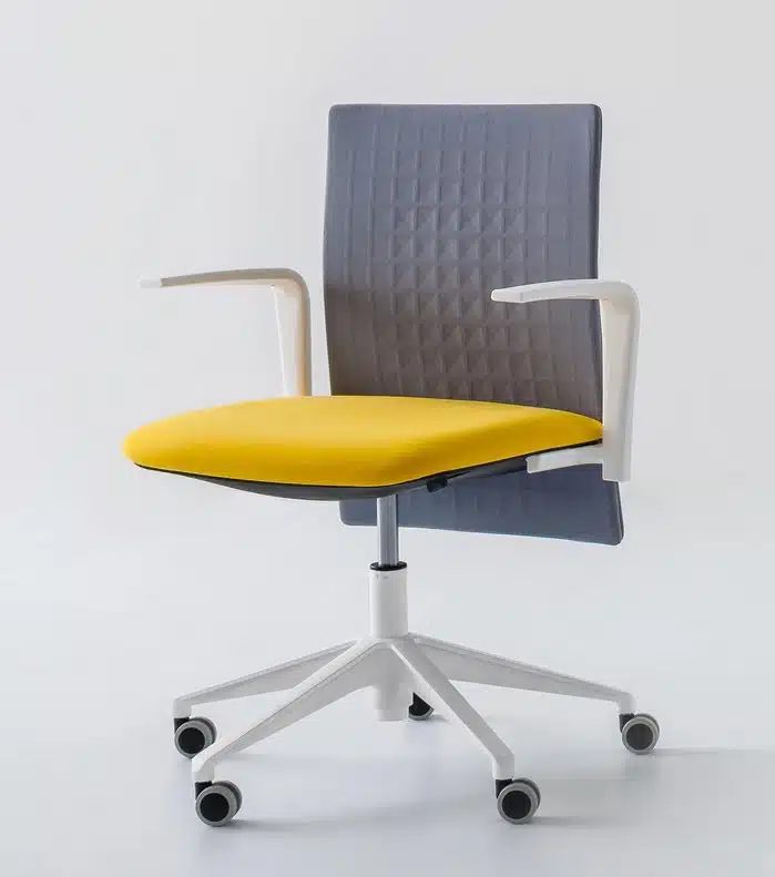 Elodie Task Chair with fixed arms and 5 star white base on castors