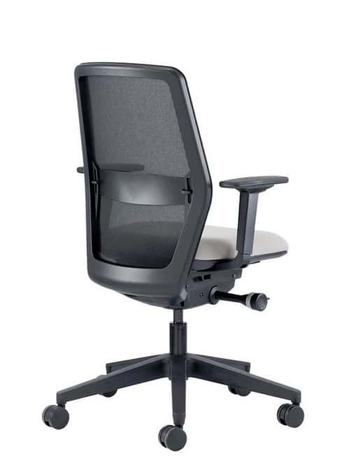 Era Task Chair rear view of chair with arms, upholstered seat and black mesh back