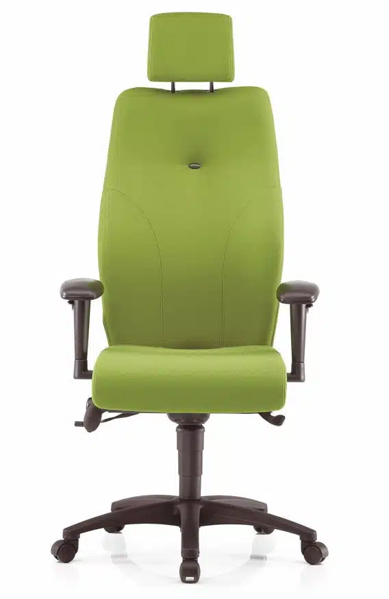 Ethos Back Care Chair with high back with headrest, 3D adjustable arms, independent mechanism, inflatable lumbar and black nylon base on castors P/ET80
