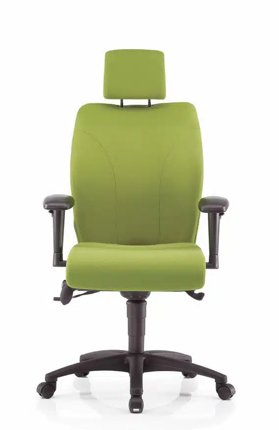 Ethos Back Care Chair with medium back with headrest, 3D adjustable arms, independent mechanism, inflatable lumbar and black nylon base on castors PET40