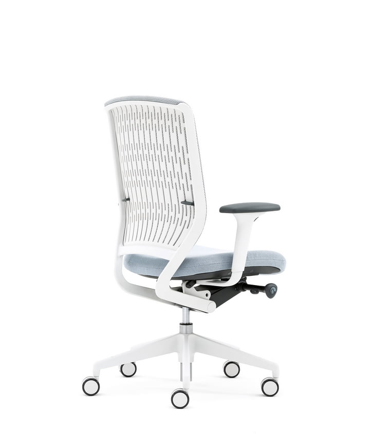 Evolve2 Chair with height adjustable arms, upholstered seat and membrane back, white 5 star base on castors