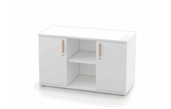 Evolve Storage Units single colour 2 door credenza with open central shelving
