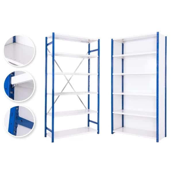 Expo 4 Boltless Shelving showing bays with and without side cladding