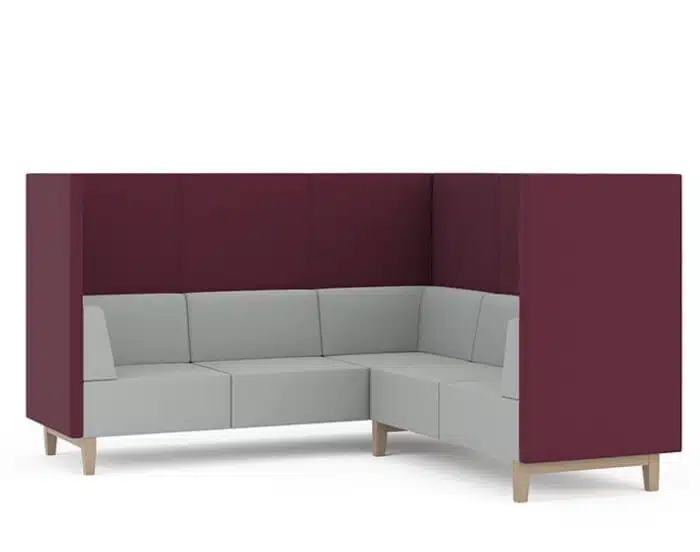 Fence Soft Seating L shape high back 5 seater with two tone fabric and beech legs