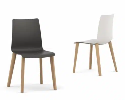 Fjord Chair shown in white and black with light oak 4 leg frame