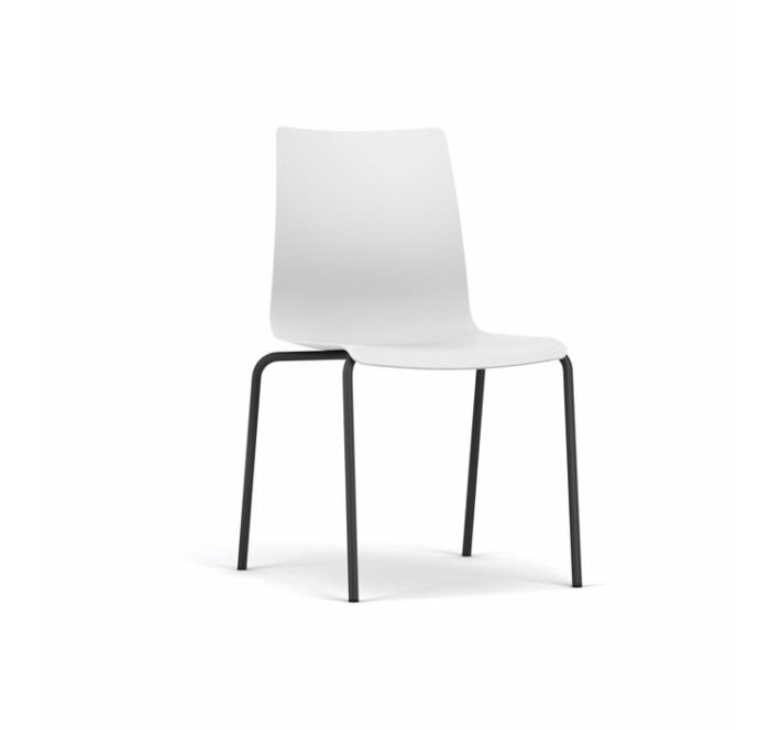 Fjord Chair with black metal 4 leg base and white seat finish FJ020