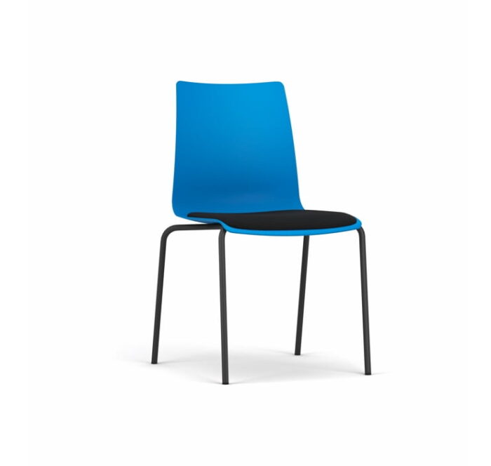 Fjord Chair with metal 4 leg base, blue shell and upholstered seat pad FJ030