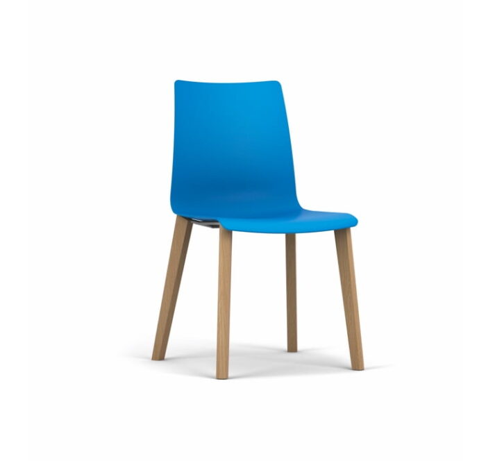 Fjord Chair with wood 4 leg base in light oak and a blue shell FJ021