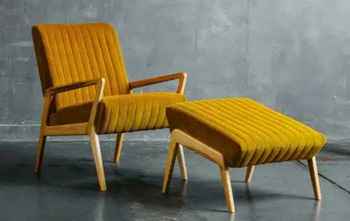 Fleet Lounge Seating - Chair and Ottoman shown with yellow ribbed upholstery