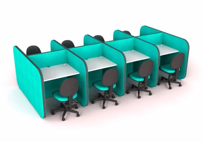 Flexi F2F Acoustic Pod - Group Of Eight Desks - Turquoise Screens